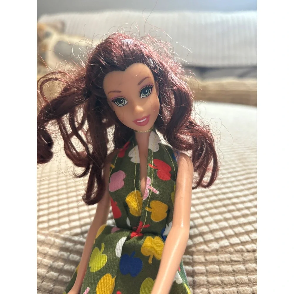 Disney Princess Belle Doll Beauty and the Beast Green Apple Print Lace Dress 11